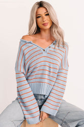 Sunday Comfort Striped Henley Sweater (Blue/Orange)