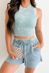 Woke Up Cute Stone Wash Padded Zenana Top (Blue Grey)